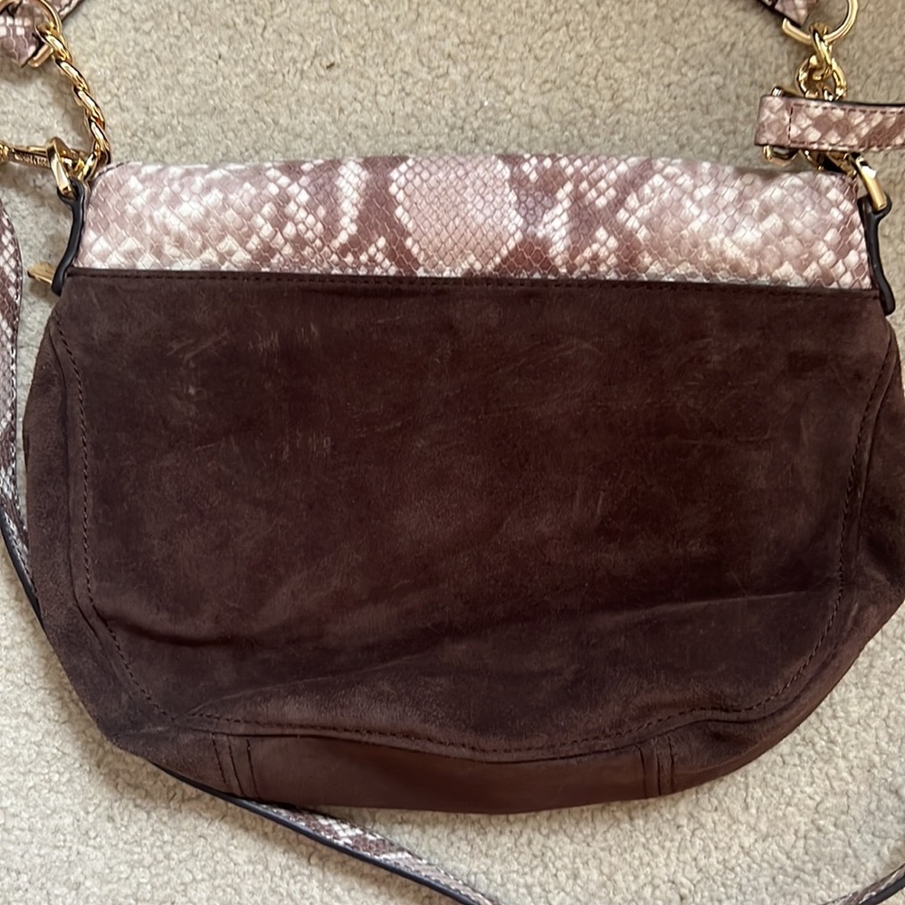 Michael Kors Embossed Python Brown Suede Shoulder… - image 3